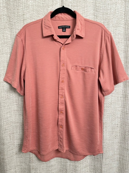 Saks Fifth Avenue Other - Saks Fifth Avenue Men's Knit Short Sleeve Button Up Shirt Salmon Coral Large